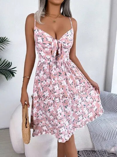 Printed Plunge Sleeve Cami Dress Pi-Mart