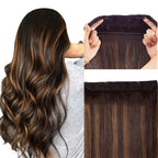 Star Show Wire Hair Extensions Real Human Hair Straight Hair Extensions Dark Brown Mixed Chestnut Brown Invisible Wire Fish Line Hair Extensions Straight Human Hair Extensions 16 inch Pi-Mart