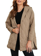 2023 Women's Casual Diamond Quilted Hooded Jacket Pi-Mart