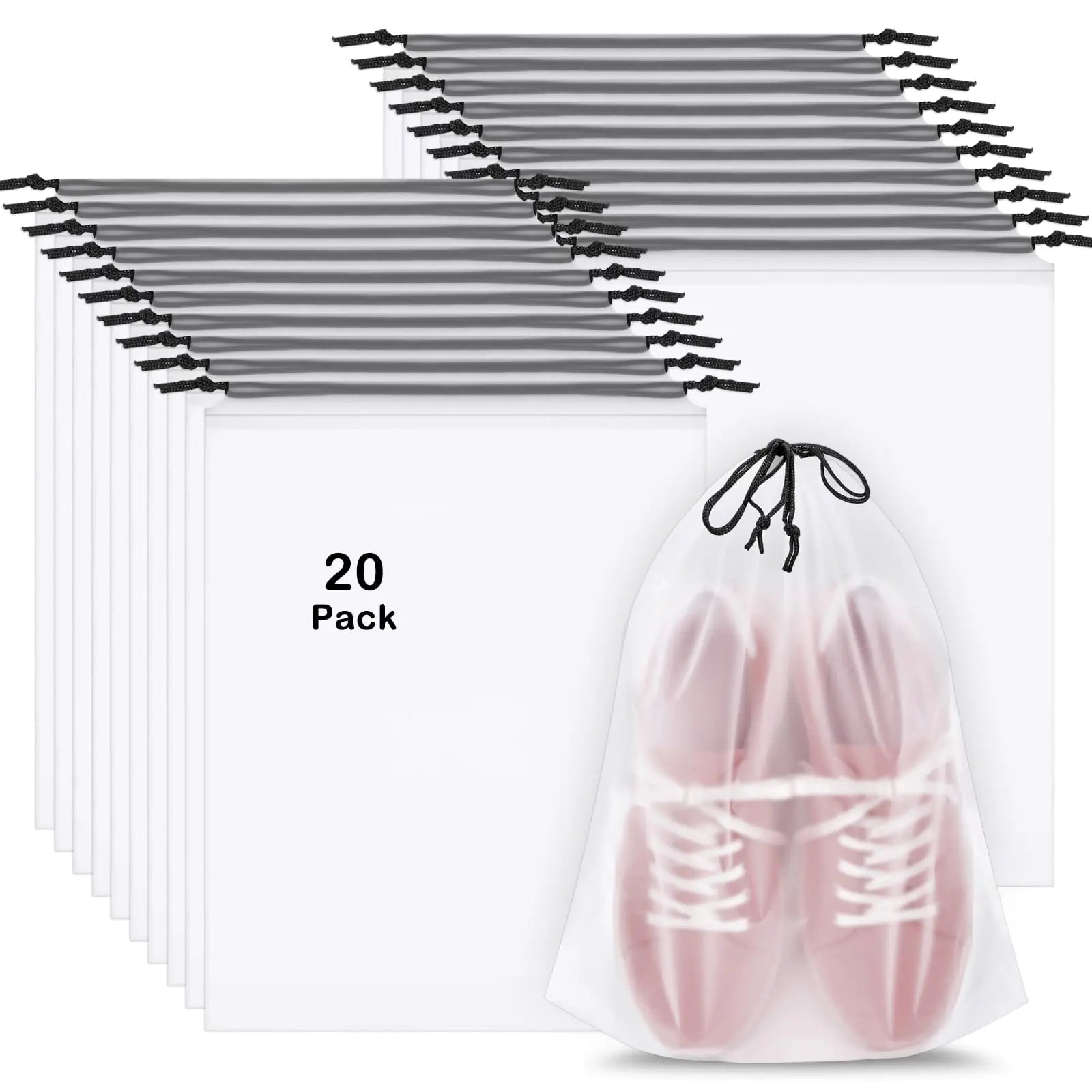 20 Pack Shoe Bags for Travel, 15.7" x 11.8" Clear Travel Shoe Bags for Packing, Large Waterproof Portable Drawstring Travel Shoe Storage Bag Travel Essentials Women for and Men Pi-Mart