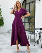 Long Black Formal Dresses for Women Gowns Evening Party Cocktail Dress,Split Elegant V Neck Wrap Ruffle Wedding Guest Dresses Large Purple Pi-Mart