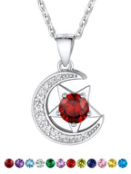 Suplight Birthstone Necklace for Women Crescent Moon Necklaces with Stone Sterling Silver Garnet Red Crystal January Birthstone Christmas Thanksgiving Holiday Birthday Jewelry Everyday Necklaces for Women