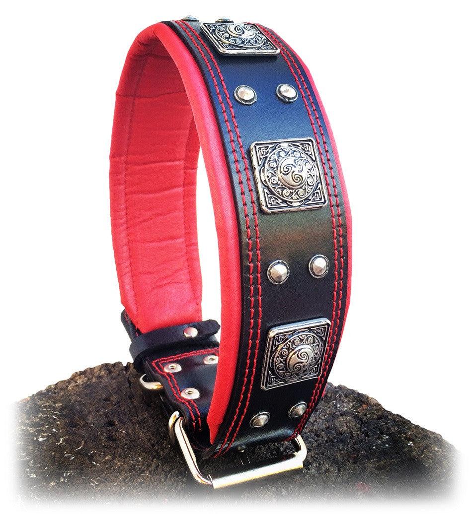 The "Eros" collar 2.5 inch wide black & red Bestia Dog Gear