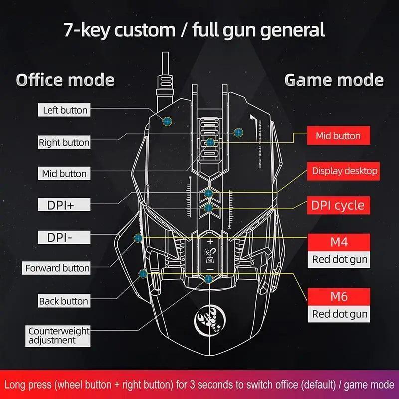 Gaming Ergonomic Wired Mouse 6400DPI Comfortable Game Mouse Optical PC USB Mice Stevvex