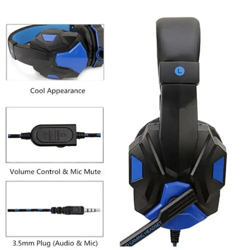 Gaming Red Black Wired Headset Stereo Gamer Headphone  Noise Cancelling Over Ear Headphones With Mic LED Light Bass Surround Soft Memory Earmuffs For Laptop Stevvex