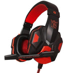 Gaming Red Black Wired Headset Stereo Gamer Headphone  Noise Cancelling Over Ear Headphones With Mic LED Light Bass Surround Soft Memory Earmuffs For Laptop Stevvex