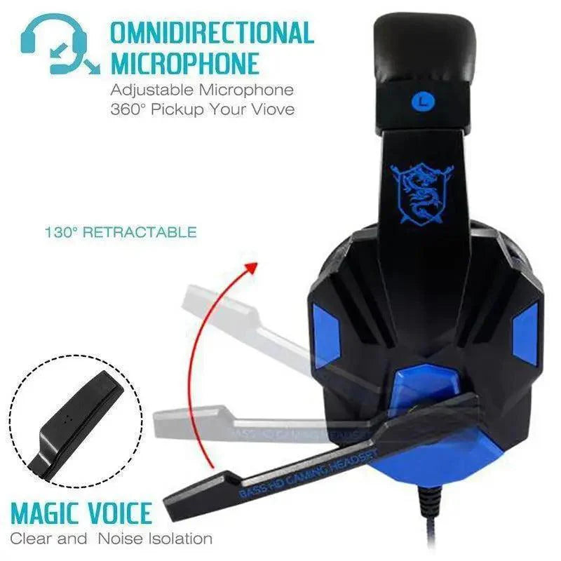 Gaming Red Black Wired Headset Stereo Gamer Headphone  Noise Cancelling Over Ear Headphones With Mic LED Light Bass Surround Soft Memory Earmuffs For Laptop Stevvex