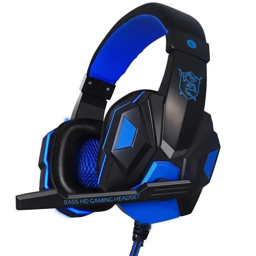 Gaming Red Black Wired Headset Stereo Gamer Headphone  Noise Cancelling Over Ear Headphones With Mic LED Light Bass Surround Soft Memory Earmuffs For Laptop Stevvex