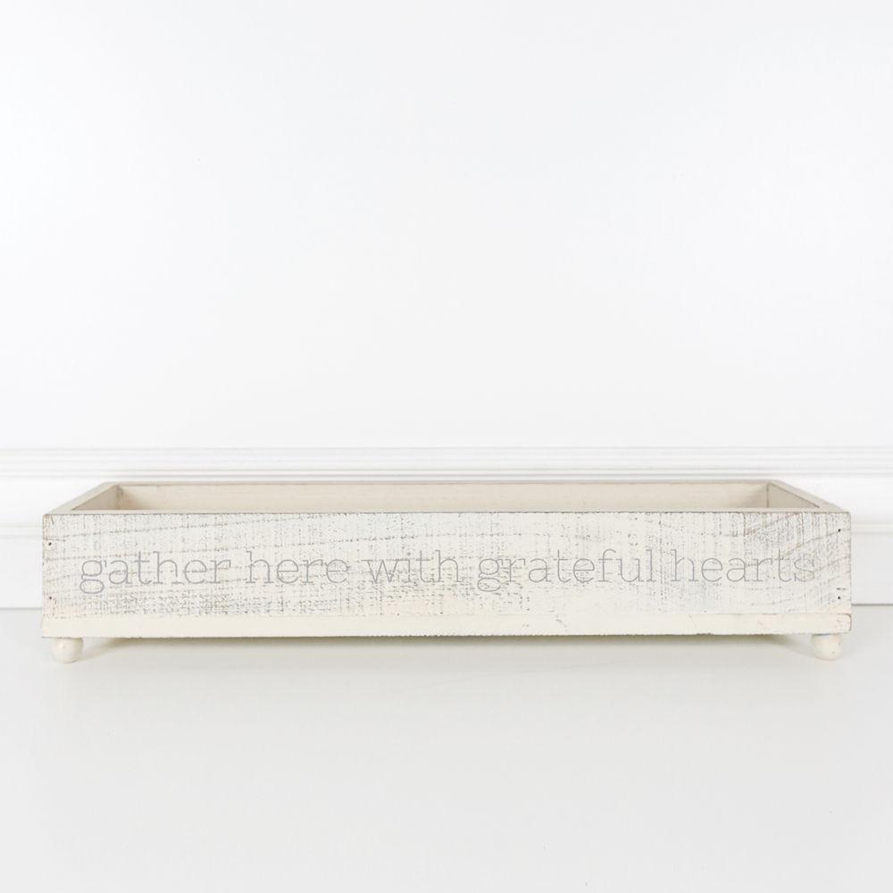 Gather Wooden Tray Long Box Centerpiece 20x12 Rustic Handmade Planter Decorative Storage BandsCo Straps