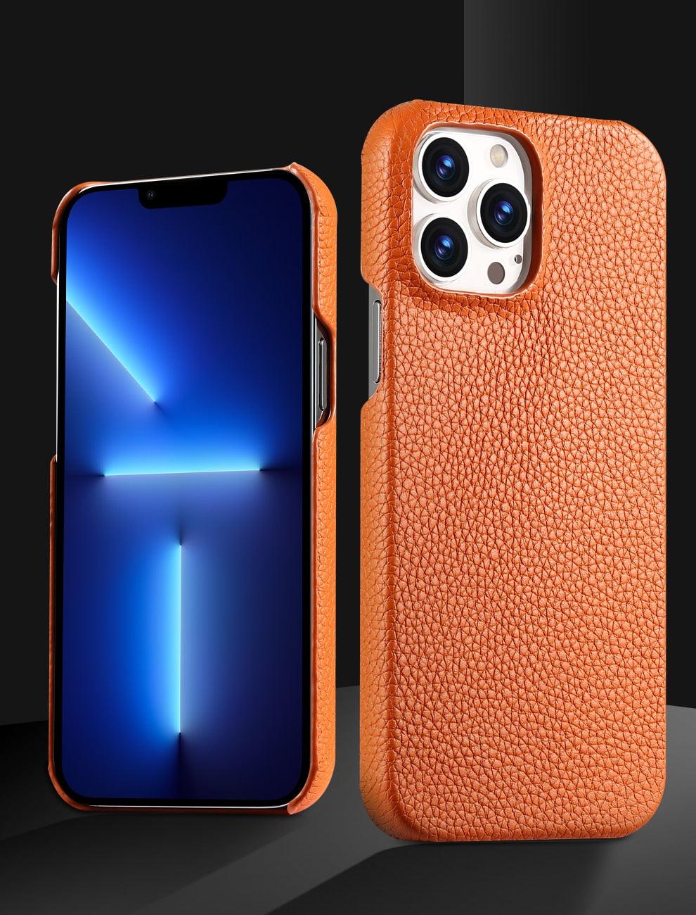 Genuine Leather Phone Case for iPhone 13 14 Pro Max 12 Mini 12 Pro Max Back Cover Neon Orange Silicone Phone Cover Wireless Charging Compatible Shockproof Protective Case for iPhone Stevvex