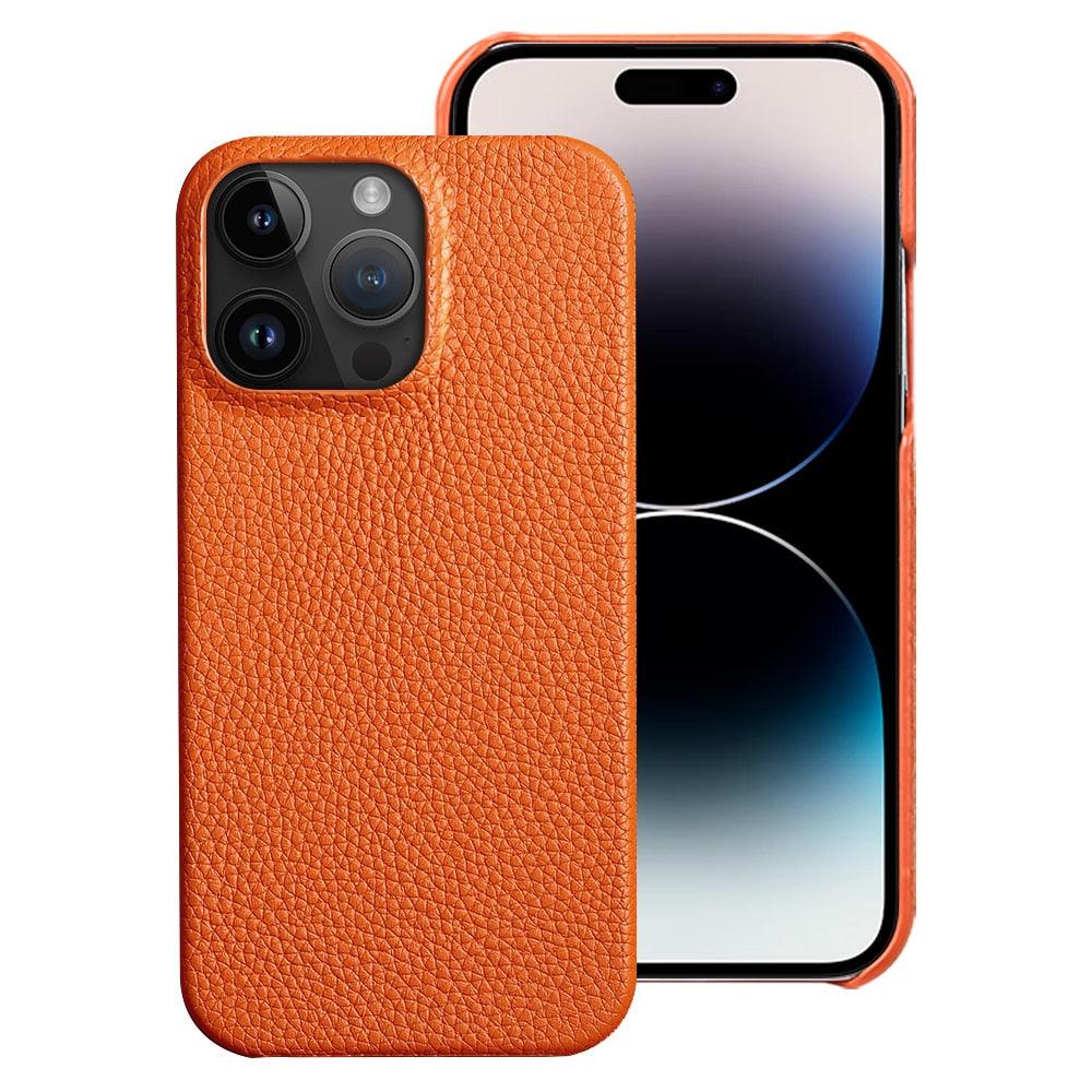 Genuine Leather Phone Case for iPhone 13 14 Pro Max 12 Mini 12 Pro Max Back Cover Neon Orange Silicone Phone Cover Wireless Charging Compatible Shockproof Protective Case for iPhone Stevvex