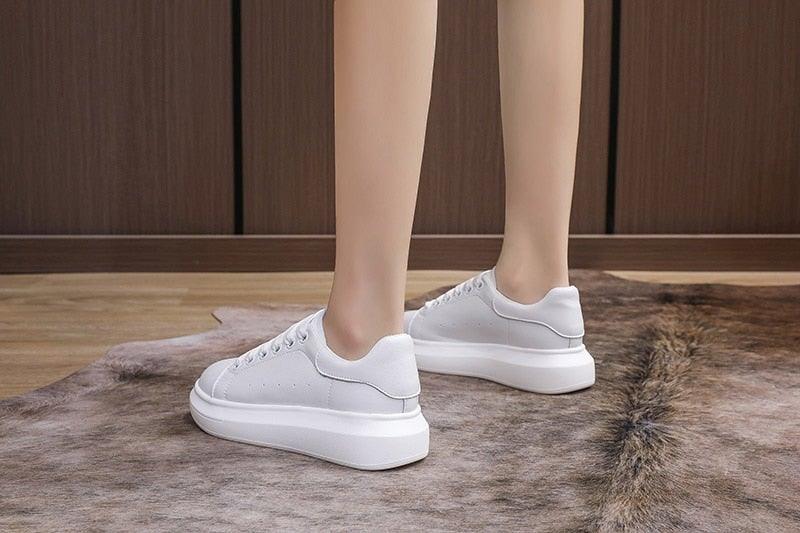 Genuine Leather Women Platform Sneakers Autumn Fashion Sports Little White Shoes Platform Flats Casual Lace Up Woman Comfort Walking Sneakers Stevvex