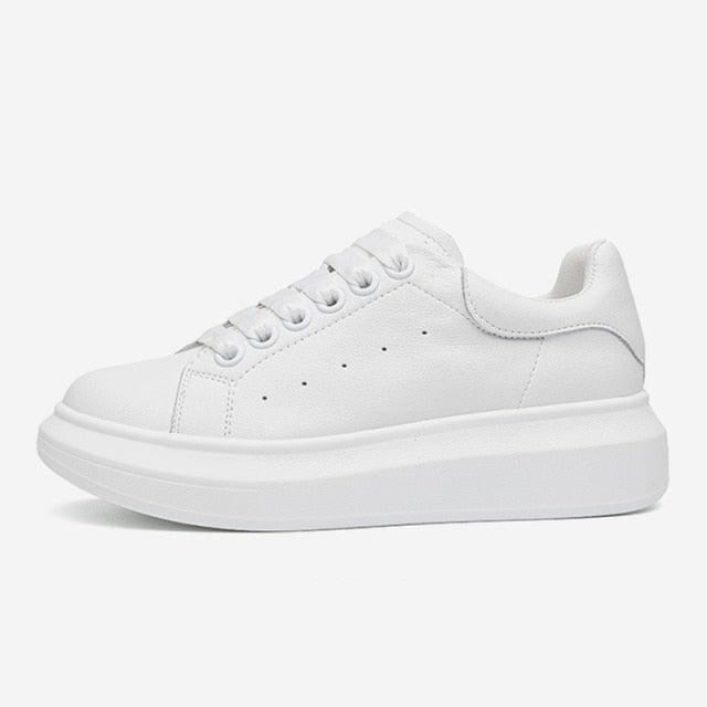 Genuine Leather Women Platform Sneakers Autumn Fashion Sports Little White Shoes Platform Flats Casual Lace Up Woman Comfort Walking Sneakers Stevvex