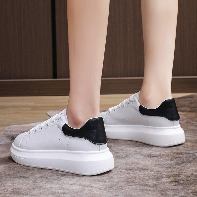 Genuine Leather Women Platform Sneakers Autumn Fashion Sports Little White Shoes Platform Flats Casual Lace Up Woman Comfort Walking Sneakers Stevvex