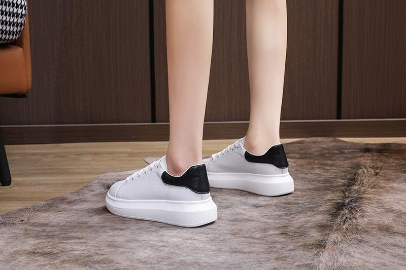 Genuine Leather Women Platform Sneakers Autumn Fashion Sports Little White Shoes Platform Flats Casual Lace Up Woman Comfort Walking Sneakers Stevvex