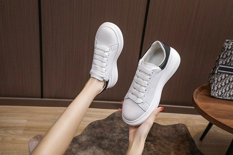 Genuine Leather Women Platform Sneakers Autumn Fashion Sports Little White Shoes Platform Flats Casual Lace Up Woman Comfort Walking Sneakers Stevvex