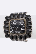 Genuine Stone Statement Stretch Bracelet White Cabochon