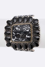 Genuine Stone Statement Stretch Bracelet White Cabochon