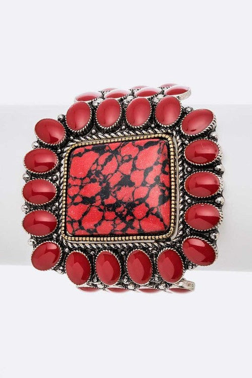Genuine Stone Statement Stretch Bracelet White Cabochon