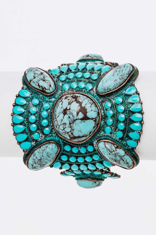Genuine Stone Statement Stretch Bracelet Turquoise Boho