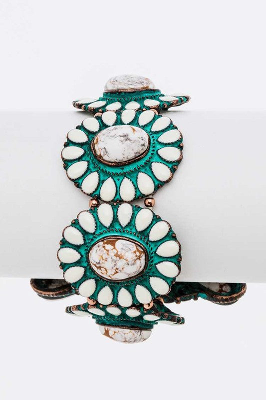 Genuine Stone Statement Stretch Bracelet Turquoise Boho