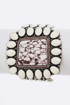 Genuine Stone Statement Stretch Bracelet White Cabochon