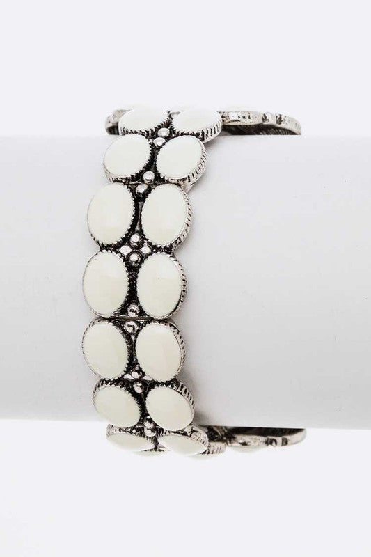 Genuine Stone Statement Stretch Bracelet White Cabochon