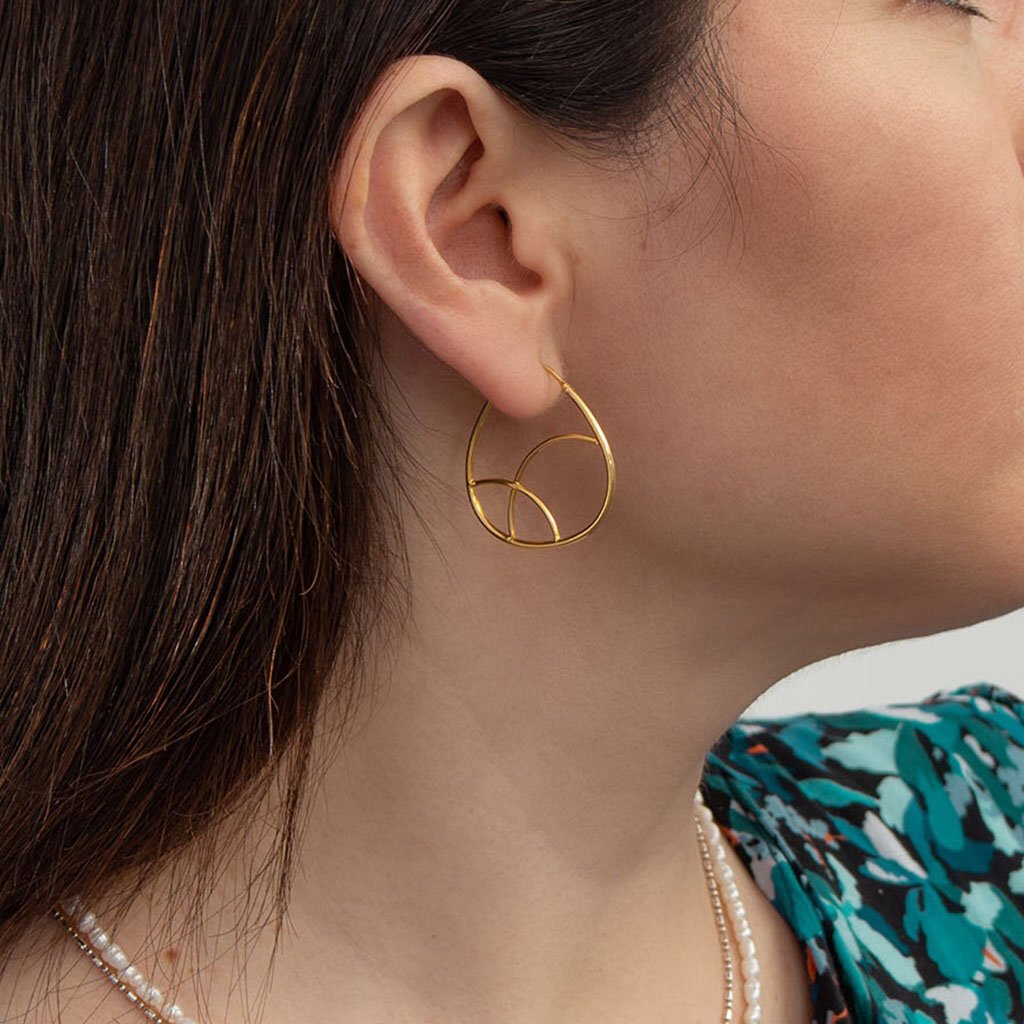 Geometric 24K Gold Plated Hoop Earrings 3cm Sterling Silver Plated Handmade BandsCo Straps