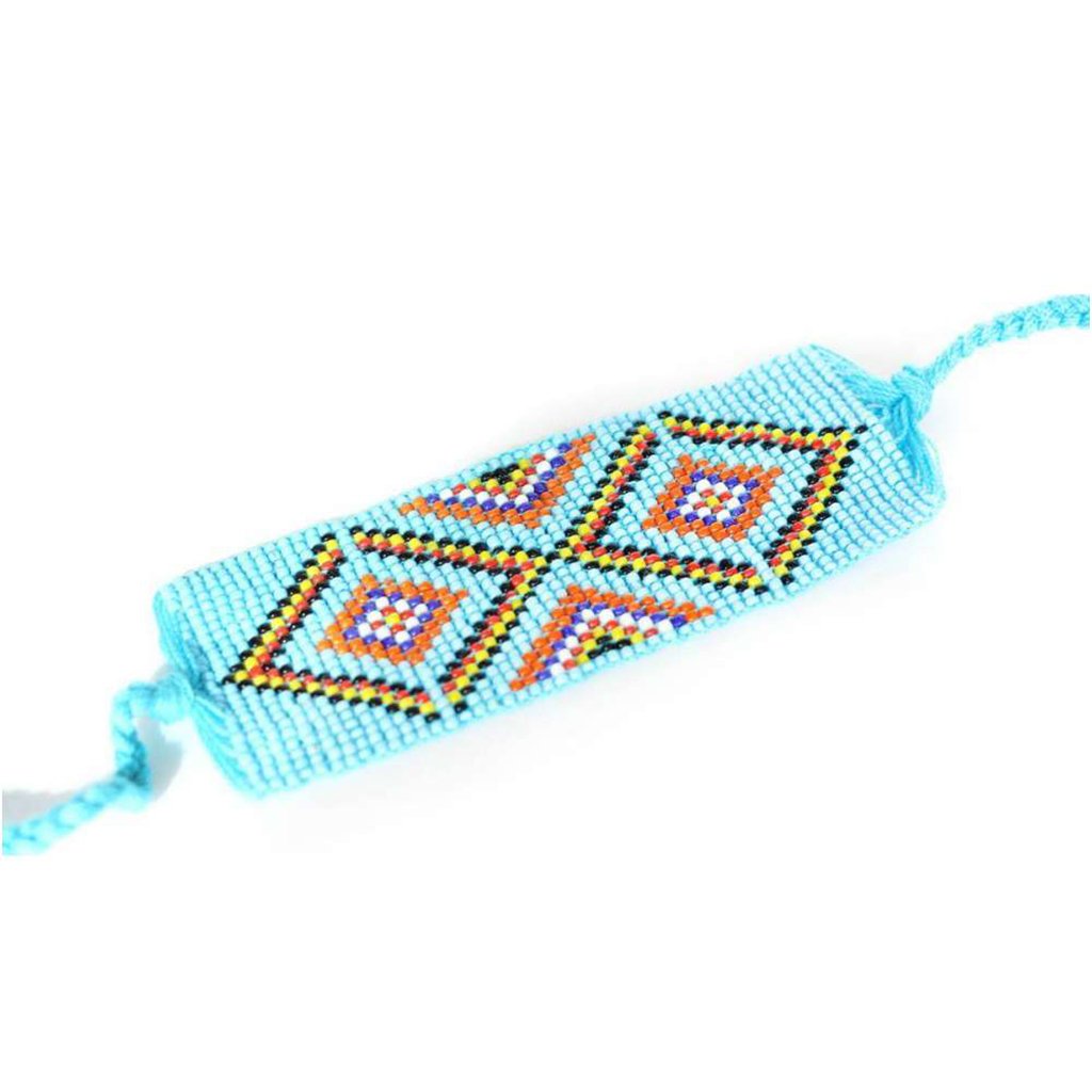 Geometric Beaded Cuff Bracelet Handmade Hmong Tribal Boho Glass Beads BandsCo Straps