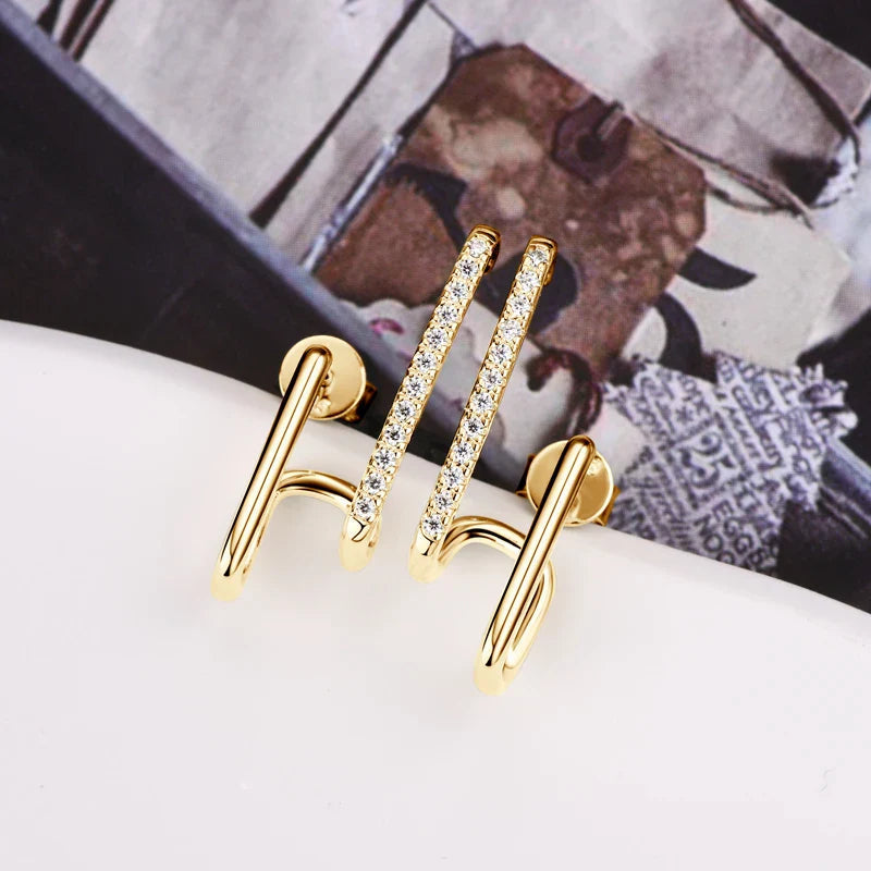 Moissanite Geometric Stud Earrings 925 Sterling Silver Push Back Gift For Women BandsCo Straps