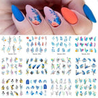 Geometrics Blue Flower Leaves Water Decals Stickers Special Floral Transfer Slider For Nails Decoration Nail Art Stickers Black White Flower Palm Leaf Nail Self-Adhesive Decals Nail Stickers Water Transfer Fresh Nail Decals for Nail Art Butterfly Palm