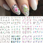 Geometrics Blue Flower Leaves Water Decals Stickers Special Floral Transfer Slider For Nails Decoration Nail Art Stickers Black White Flower Palm Leaf Nail Self-Adhesive Decals Nail Stickers Water Transfer Fresh Nail Decals for Nail Art Butterfly Palm