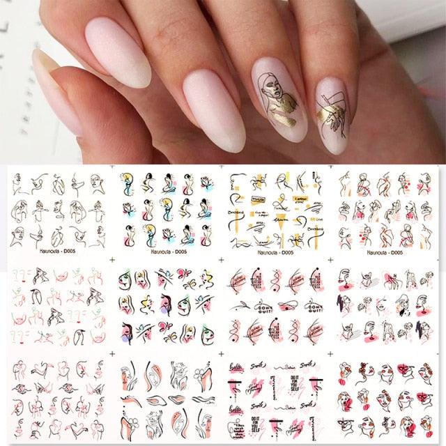 Geometrics Blue Flower Leaves Water Decals Stickers Special Floral Transfer Slider For Nails Decoration Nail Art Stickers Black White Flower Palm Leaf Nail Self-Adhesive Decals Nail Stickers Water Transfer Fresh Nail Decals for Nail Art Butterfly Palm