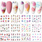 Geometrics Blue Flower Leaves Water Decals Stickers Special Floral Transfer Slider For Nails Decoration Nail Art Stickers Black White Flower Palm Leaf Nail Self-Adhesive Decals Nail Stickers Water Transfer Fresh Nail Decals for Nail Art Butterfly Palm