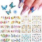 Geometrics Blue Flower Leaves Water Decals Stickers Special Floral Transfer Slider For Nails Decoration Nail Art Stickers Black White Flower Palm Leaf Nail Self-Adhesive Decals Nail Stickers Water Transfer Fresh Nail Decals for Nail Art Butterfly Palm