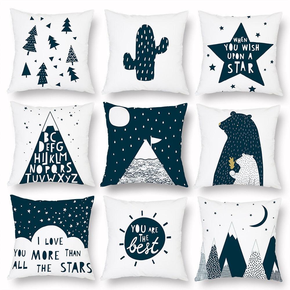 Geometry Cushion Cover Trees Cactus Bear Star Pattern Cushion Cover Pillowcase Cotton Pillow Sofa Throw White Printed Print Decorative Pillow Covers For Sofa Bed Sweet Home Decor Case 45x45CM Stevvex