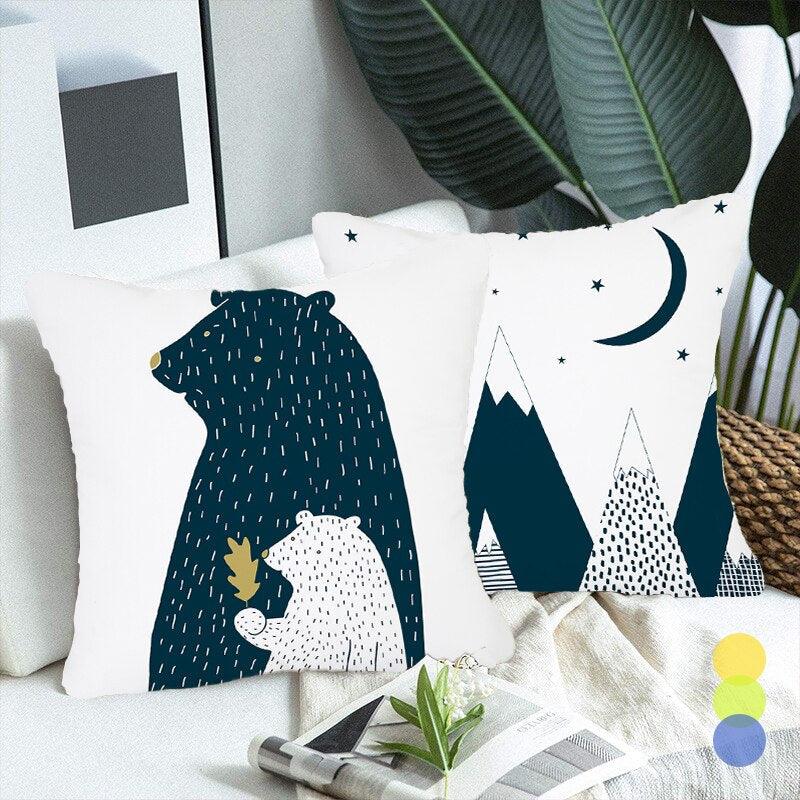 Geometry Cushion Cover Trees Cactus Bear Star Pattern Cushion Cover Pillowcase Cotton Pillow Sofa Throw White Printed Print Decorative Pillow Covers For Sofa Bed Sweet Home Decor Case 45x45CM Stevvex