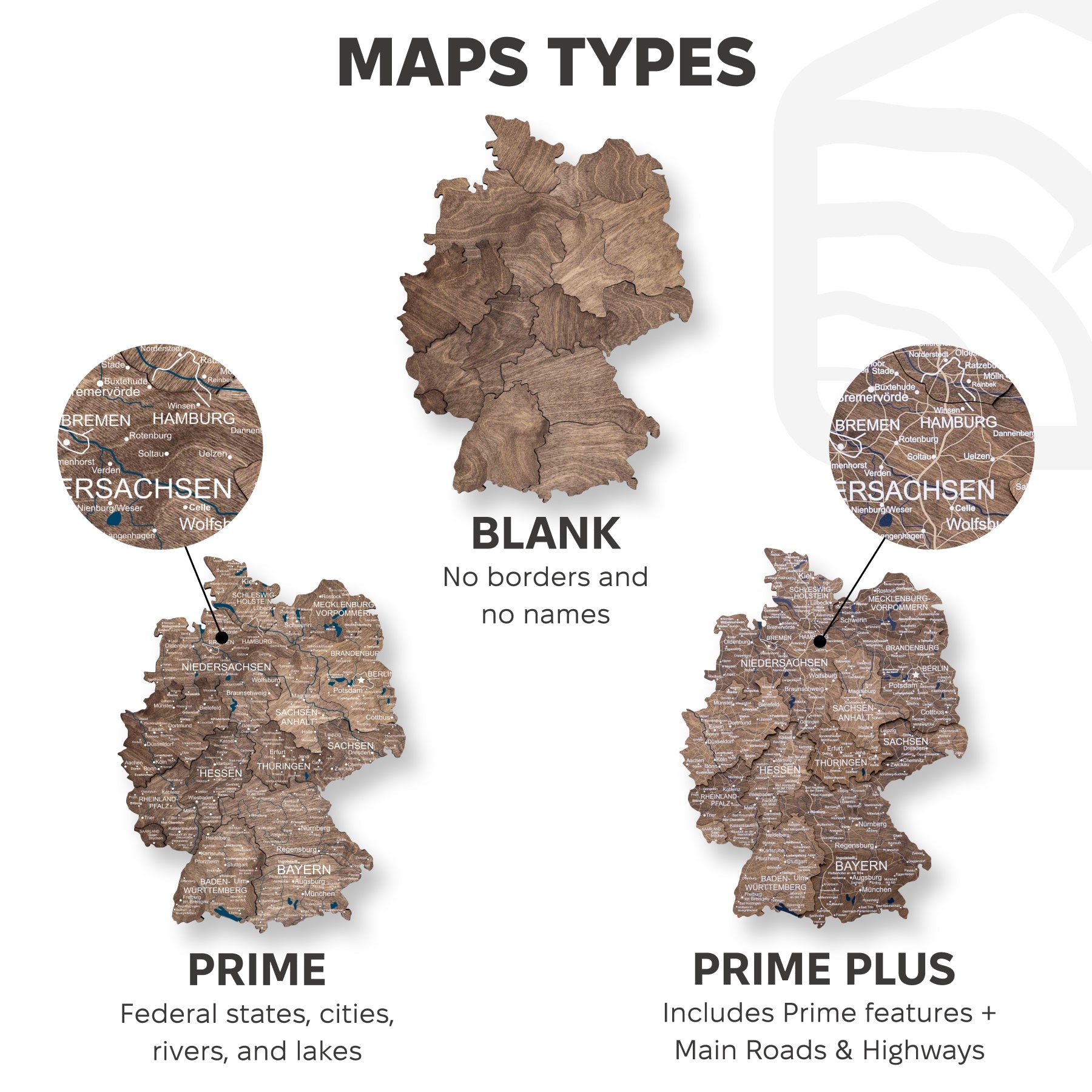 3D Germany Wooden Map Dark Walnut - SJB-DIAMOND ELITES