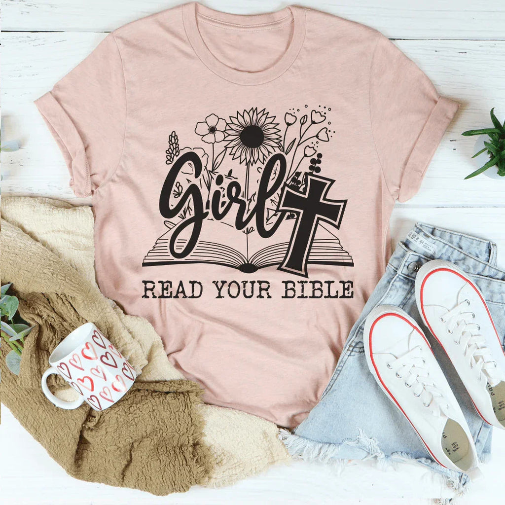 Girl Read Your Bible Tee Peachy Sunday