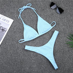 Girls Swimming Suits Bikini Small Cup Women Two Pieces Knitting Thong Bikinis Summer Spaghetti Strap Top And Bottoms Swimsuit Swimwear High Cut Style Beach Bikini Solid Black/White Micro Swim Suits Thong Bikinis Stevvex