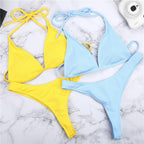 Girls Swimming Suits Bikini Small Cup Women Two Pieces Knitting Thong Bikinis Summer Spaghetti Strap Top And Bottoms Swimsuit Swimwear High Cut Style Beach Bikini Solid Black/White Micro Swim Suits Thong Bikinis Stevvex