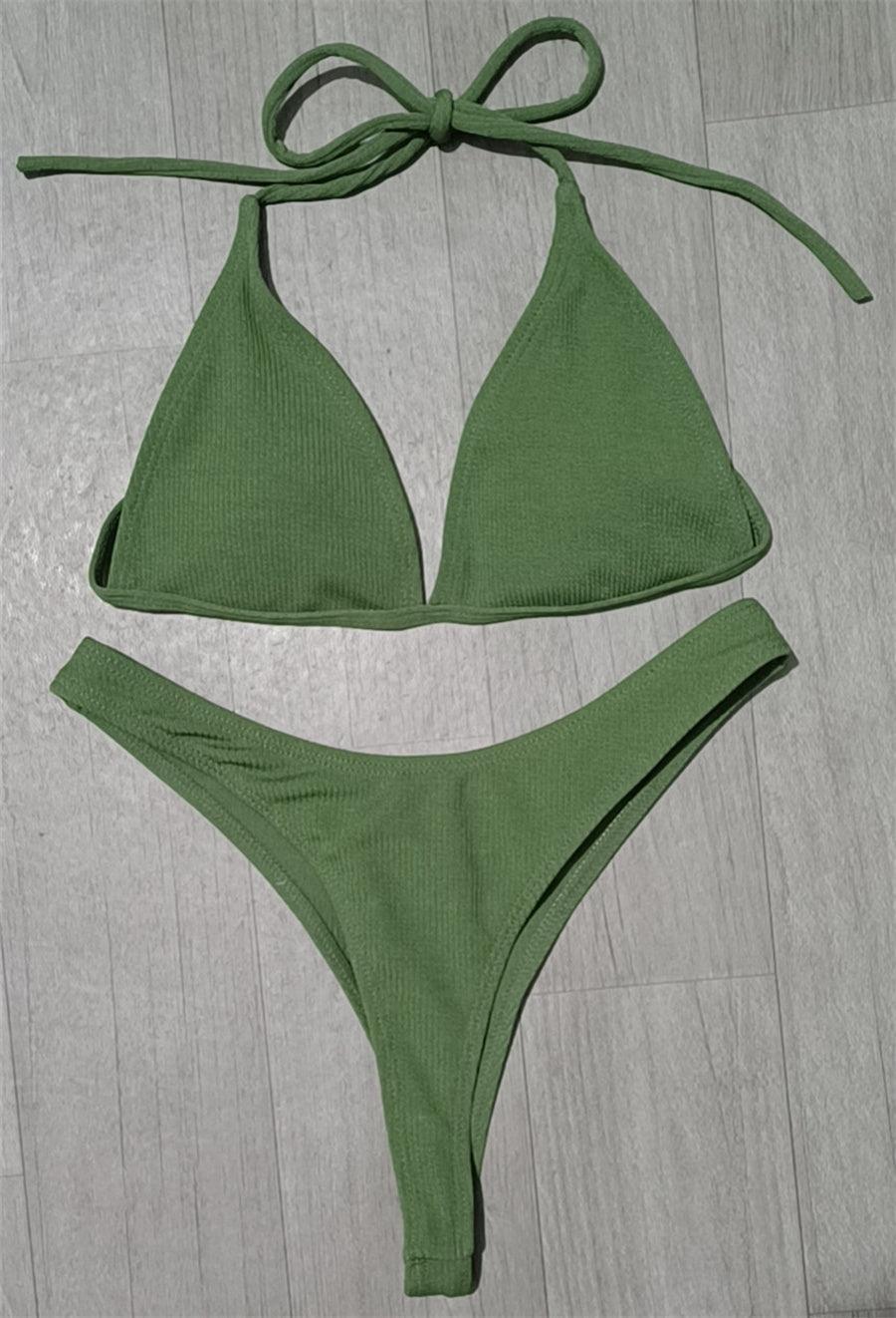 Girls Swimming Suits Bikini Small Cup Women Two Pieces Knitting Thong Bikinis Summer Spaghetti Strap Top And Bottoms Swimsuit Swimwear High Cut Style Beach Bikini Solid Black/White Micro Swim Suits Thong Bikinis Stevvex