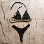 Girls Swimming Suits Bikini Small Cup Women Two Pieces Knitting Thong Bikinis Summer Spaghetti Strap Top And Bottoms Swimsuit Swimwear High Cut Style Beach Bikini Solid Black/White Micro Swim Suits Thong Bikinis Stevvex