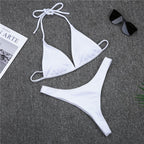 Girls Swimming Suits Bikini Small Cup Women Two Pieces Knitting Thong Bikinis Summer Spaghetti Strap Top And Bottoms Swimsuit Swimwear High Cut Style Beach Bikini Solid Black/White Micro Swim Suits Thong Bikinis Stevvex