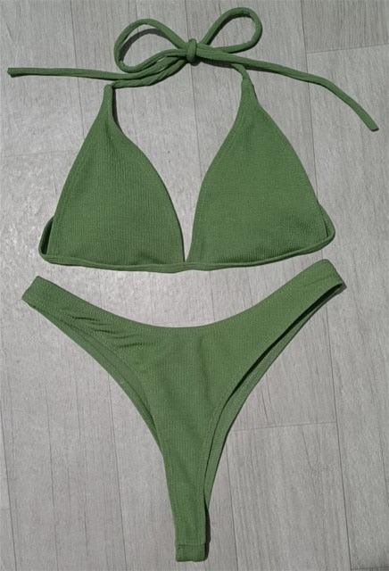 Girls Swimming Suits Bikini Small Cup Women Two Pieces Knitting Thong Bikinis Summer Spaghetti Strap Top And Bottoms Swimsuit Swimwear High Cut Style Beach Bikini Solid Black/White Micro Swim Suits Thong Bikinis Stevvex