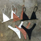 Girls Swimming Suits Bikini Small Cup Women Two Pieces Knitting Thong Bikinis Summer Spaghetti Strap Top And Bottoms Swimsuit Swimwear High Cut Style Beach Bikini Solid Black/White Micro Swim Suits Thong Bikinis Stevvex