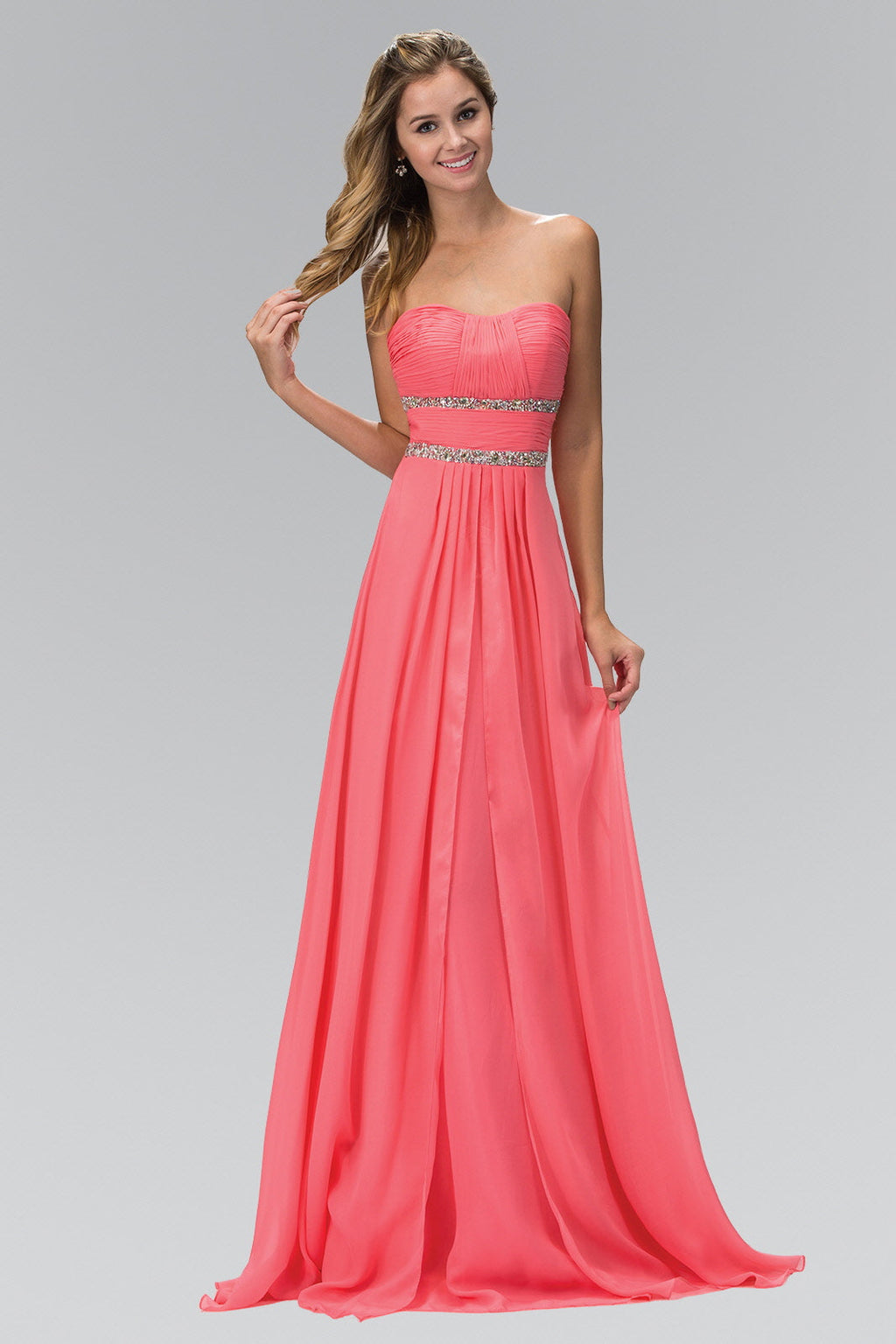Strapless Floor Length Chiffon Dress with Sequin Detailing Purplish Diva