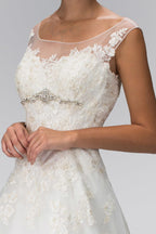 A-Line Wedding Dress with Sheer Yoke Neckline Purplish Diva