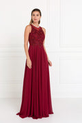 Chiffon A-Line Long Dress with Embroidery and Jewels Embellished Purplish Diva