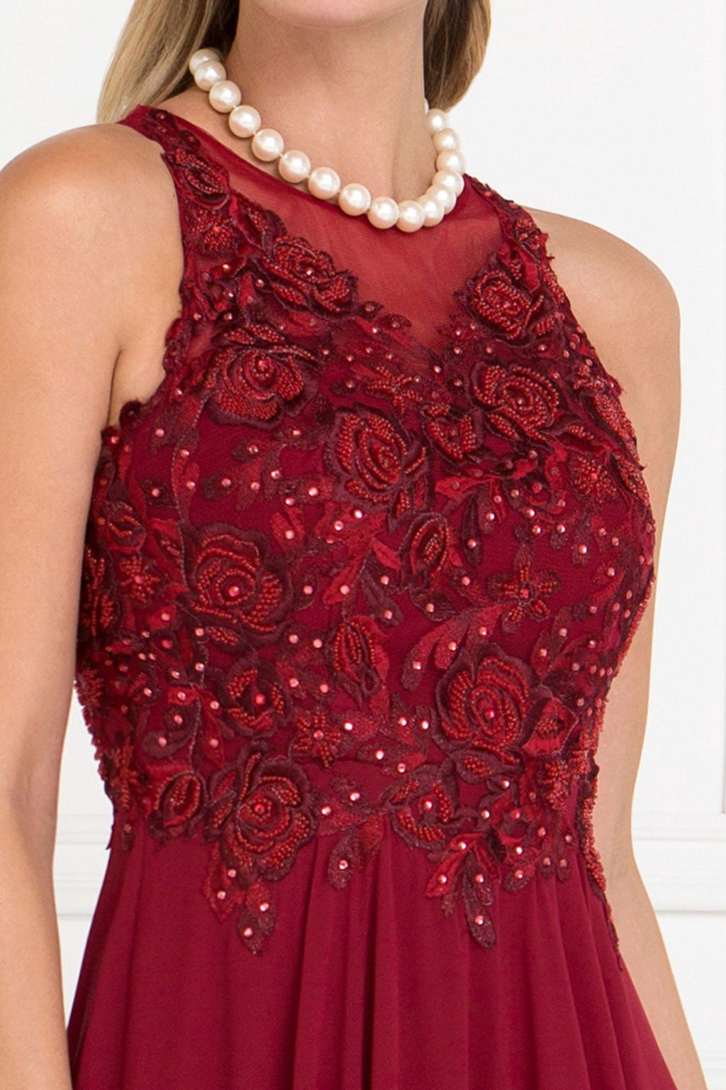 Chiffon A-Line Long Dress with Embroidery and Jewels Embellished Purplish Diva